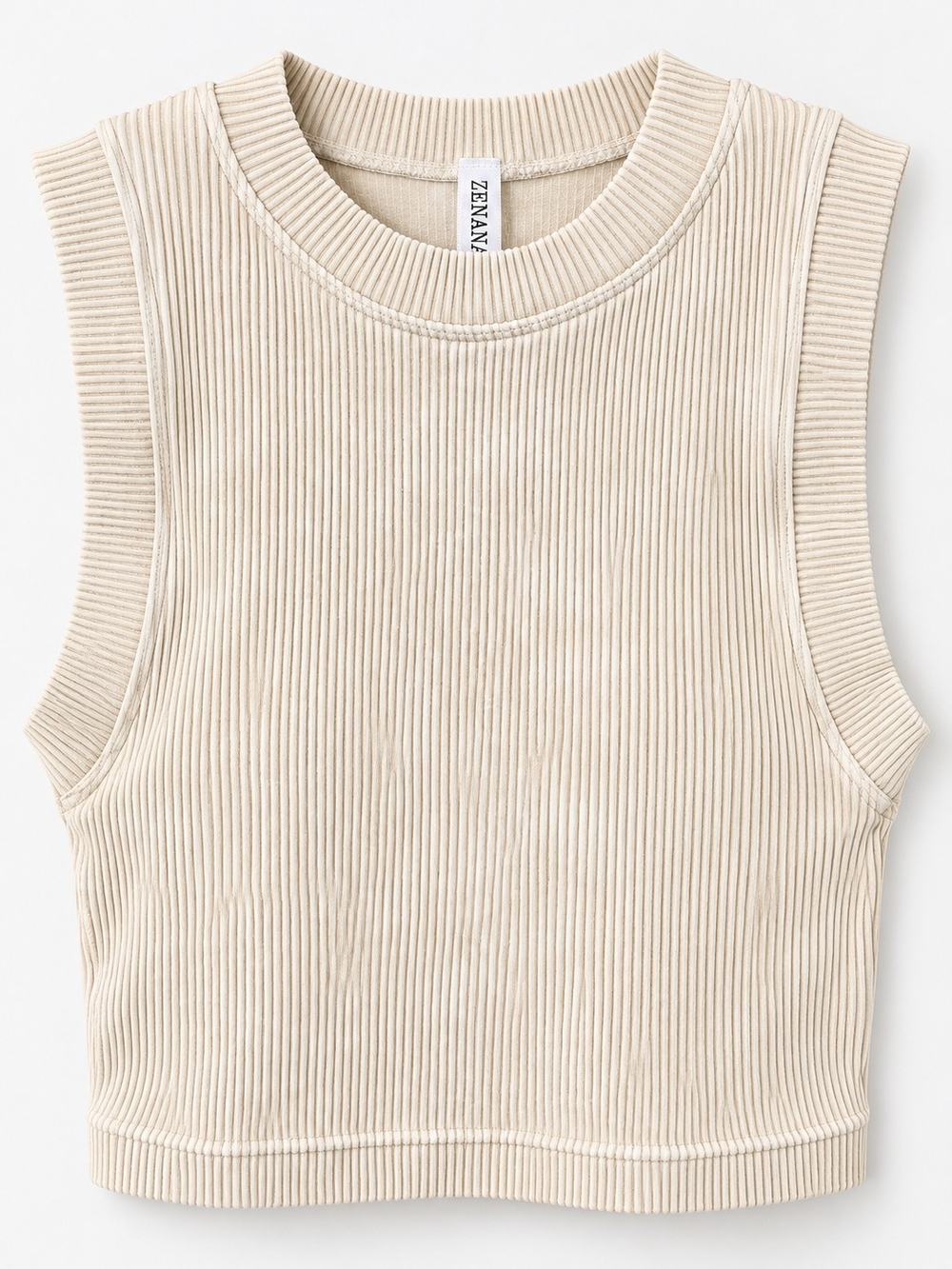 ZENANA Cream Ribbed Sleeveless Brami Top L/XL
